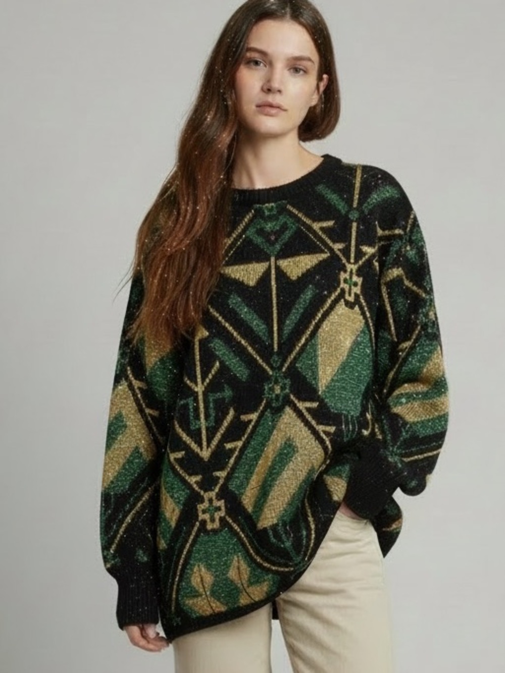 Vintage 80’s Elegant by Swi Kian, Geometric Metallic Pullover Sweater Size M/L